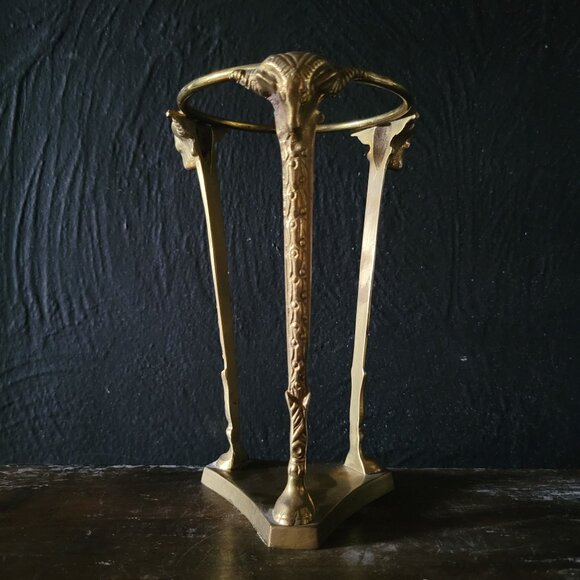 Vtg Brass Ram Head and Hoof Stand w/ Black & White Marble Sphere, Dark Academia - Picture 2 of 8